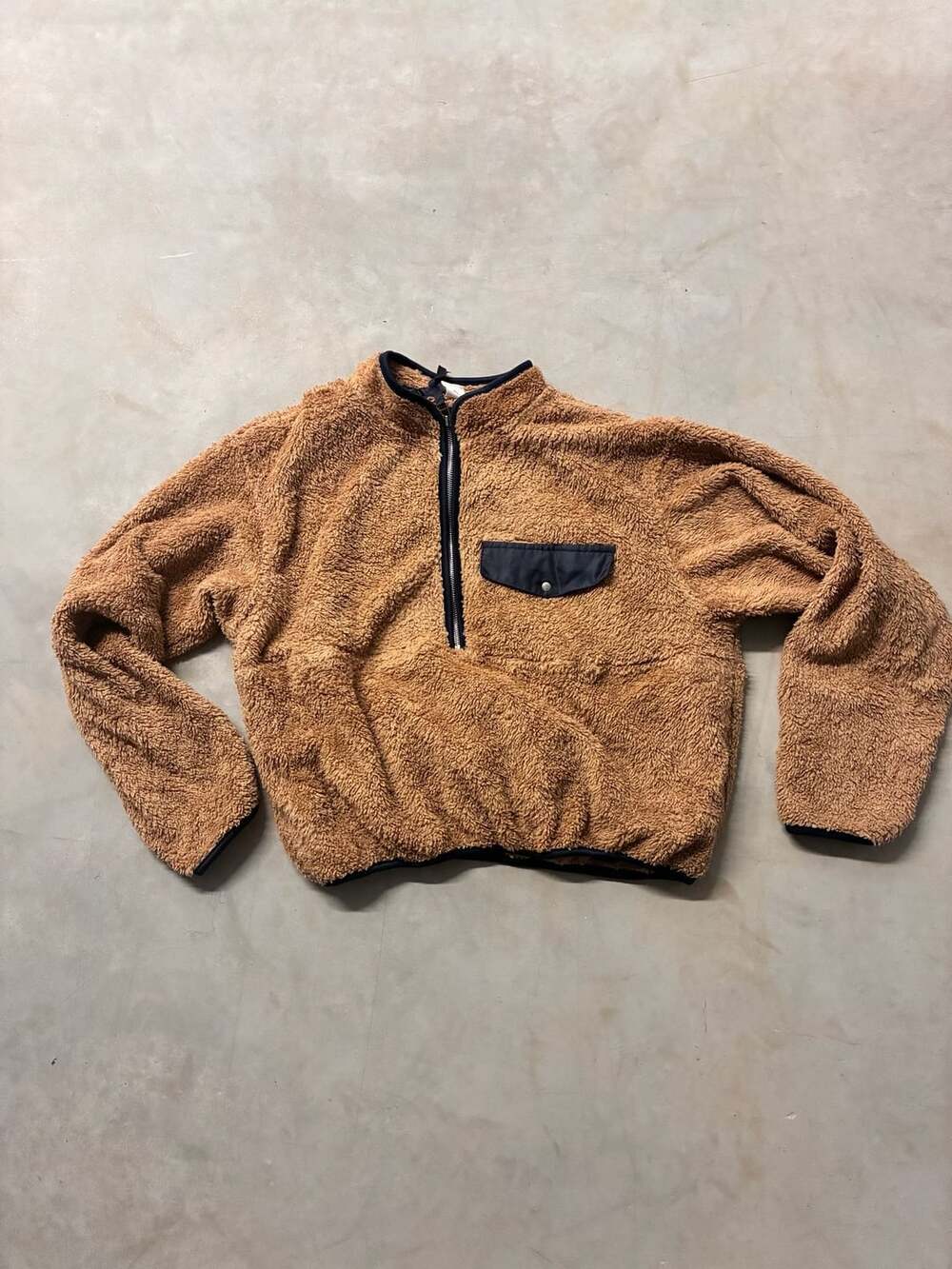 By Together Collection Brown Fleece Sherpa Quarter-Zip Pullover with Pocket Size